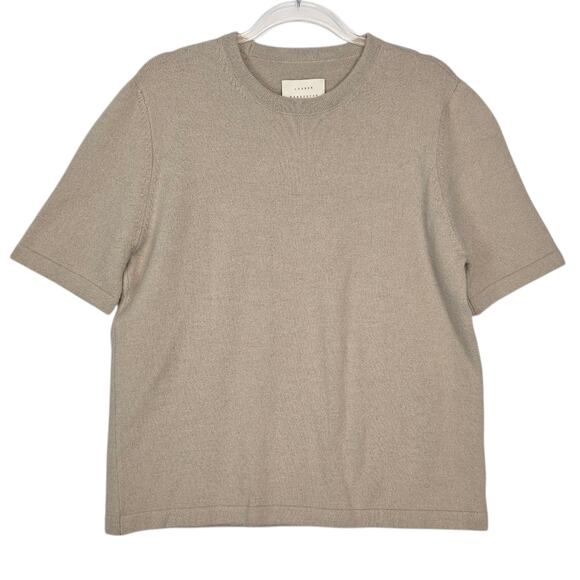 Lauren Manoogian Tan Short Sleeve Boxy Sweater Baby Alpaca Wool Made in Peru M - Picture 1 of 6